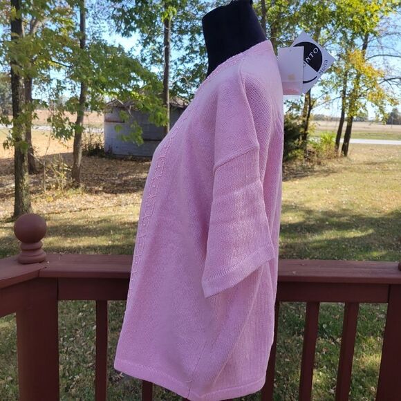 Pronto Moda Ladies Vintage Pink Short Sleeve Embellished Pullover Knit Sweater X - Picture 6 of 16